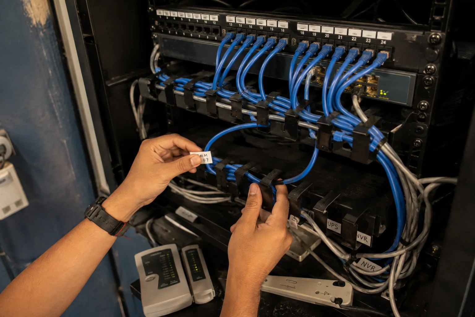 Visualización conceptual del etiquetado y organización de cableado estructurado